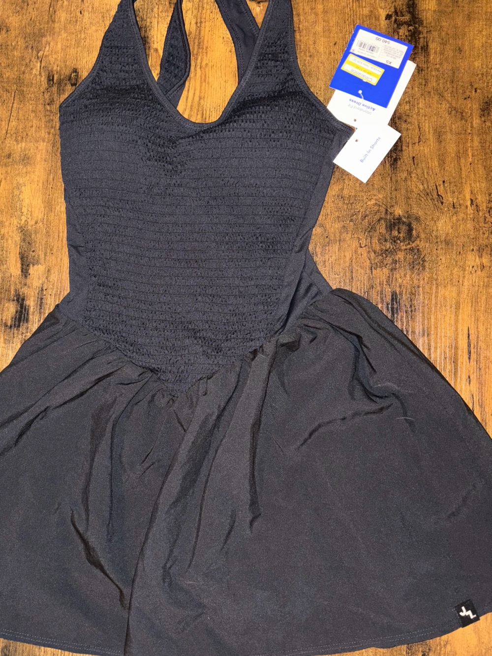 JoyLab Black Smocked Bodice athletic dress with built in shorts